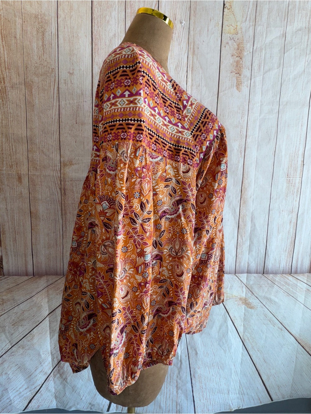 Cato Orange Paisley Peasant Tunic, Boho floral, loose fit, Sz 26/28 or 4X - Picture 4 of 14